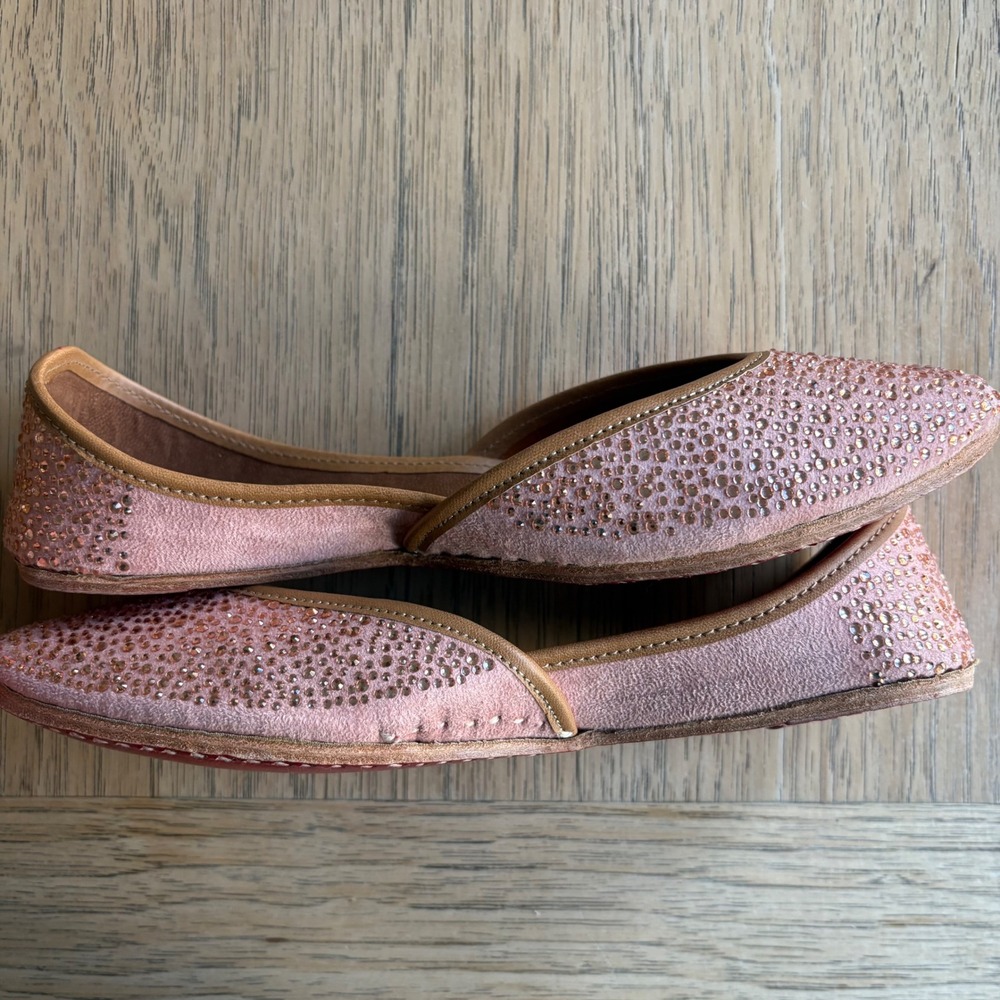 NWOB Swarovski Rhinestone Flats Pink Leather Jutti Mojari, Punjabi Jutti SIZE 6 - Picture 6 of 9